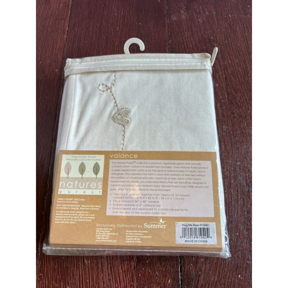 Natures Purest Organic Cotton Nursery Valance Hug Me Bear Embroidered Cream